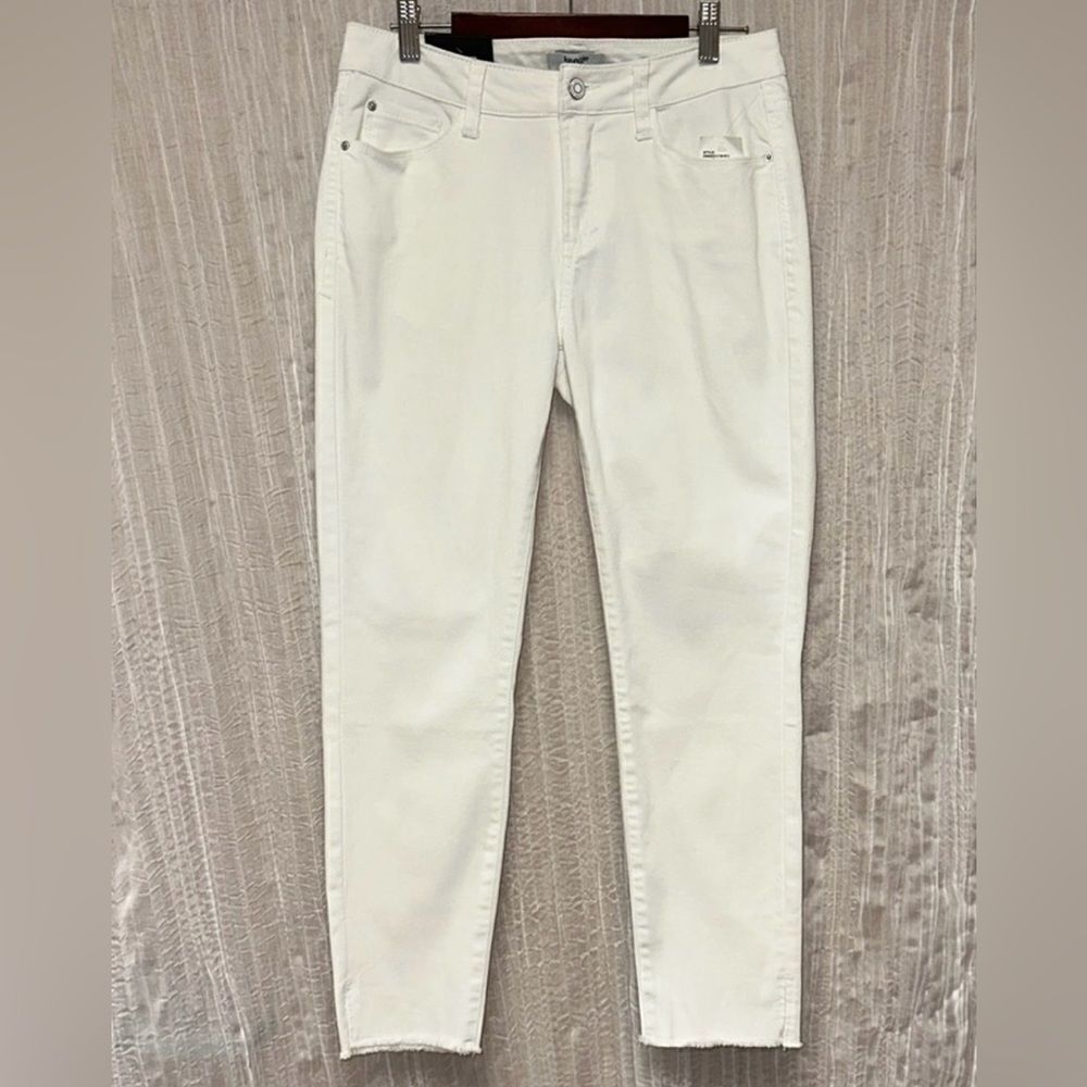 Kensie 4/27 White Raw Fringe Hem Cropped Jeans